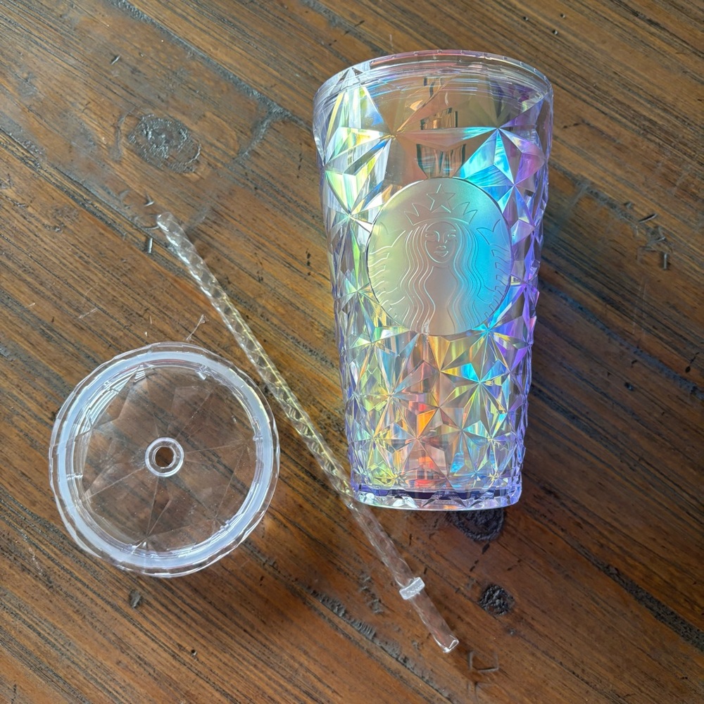 Starbucks 2023 Iridescent Holographic Diamond Prism 16 ounce Tumbler with Straw - Picture 10 of 15